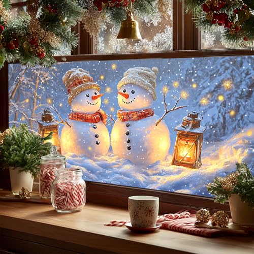 Christmas Snowman Window Film - Stained Glass Decor for Holiday Privacy & Glow