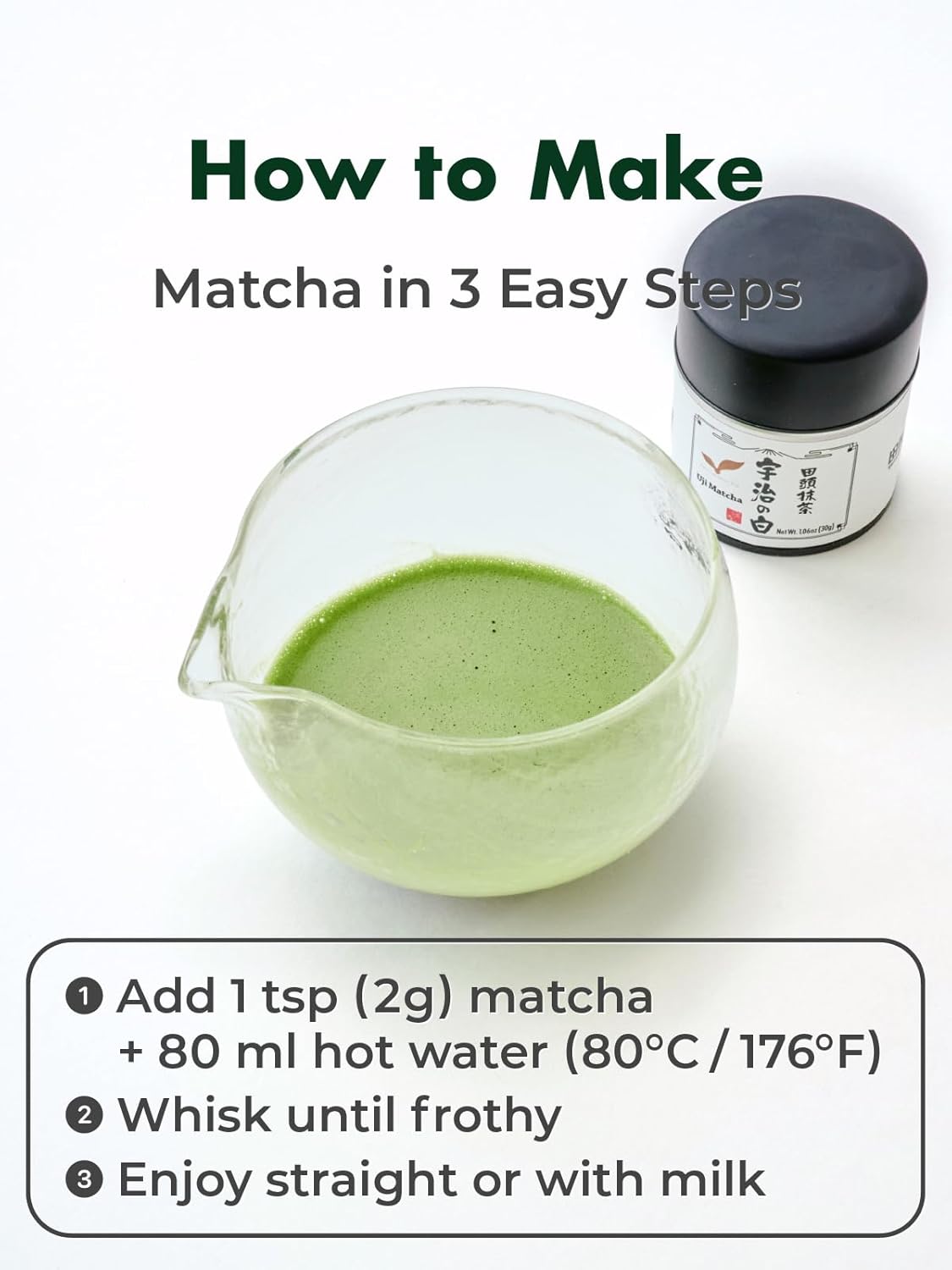 TAGASHIRA CHAHO Uji Matcha Green Tea Powder - Authentic Ceremonial Grade, First Harvest, 30g/1.06oz