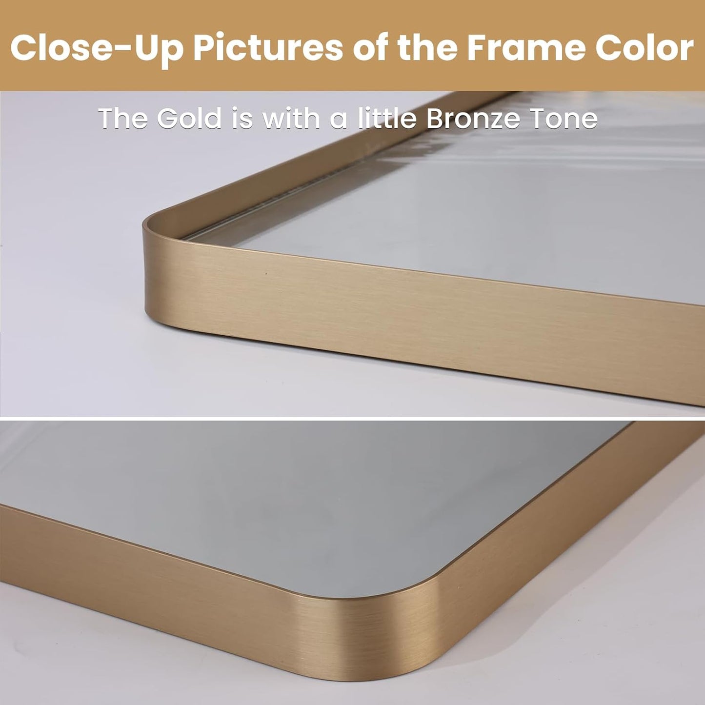 LOAAO Gold Bathroom Mirror - 48”X36” Rounded Rectangle Design | Anti-Rust Tempered Glass, Wall-Mounted
