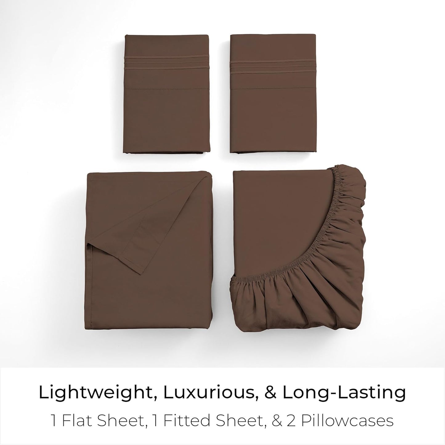 Mellanni Full Sheets Set - 4 PC Hotel Luxury Bedding | Extra Soft, Cooling, Wrinkle-Resistant (Brown)
