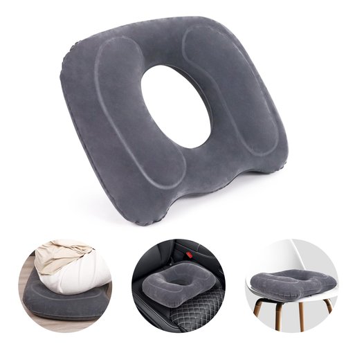 AirSwim Inflatable Hemorrhoid Pillows, Donut Pillow for Tailbone Pain, Adjustable Inflatable Seat Cushion for Bed Sores, Postpartum Pregnancy, Car Seat, Airplane, 17.7'' x 15.4'' x 4.3''(Grey)