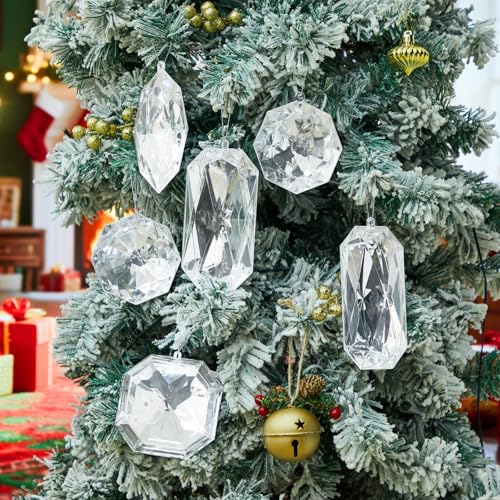 Syhood Silver Acrylic Christmas Ornament Set 3.9-6.5 Inch Holiday Decor