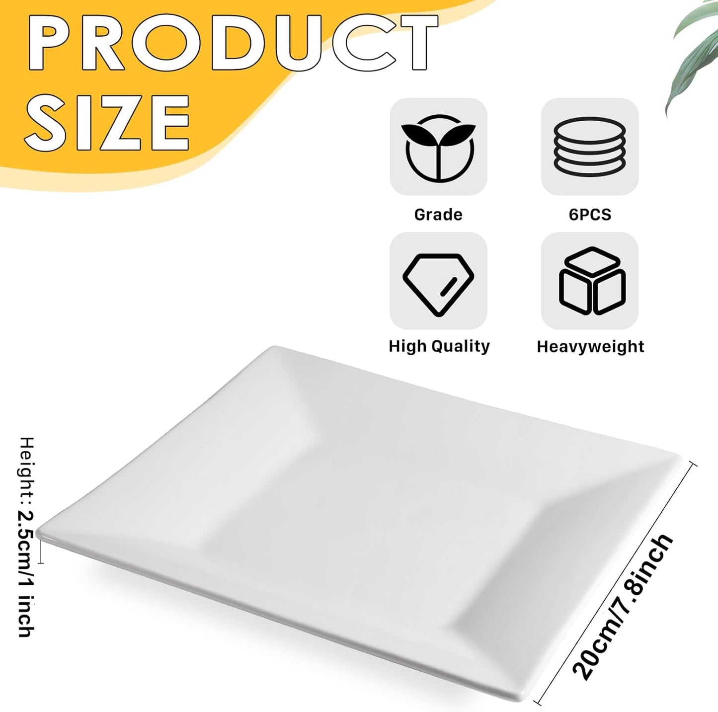 Regine Switzerland Porcelain Square Dessert Plates - Set of 6 | 8-Inch White Serving Plates, Microwave & Dishwasher Safe