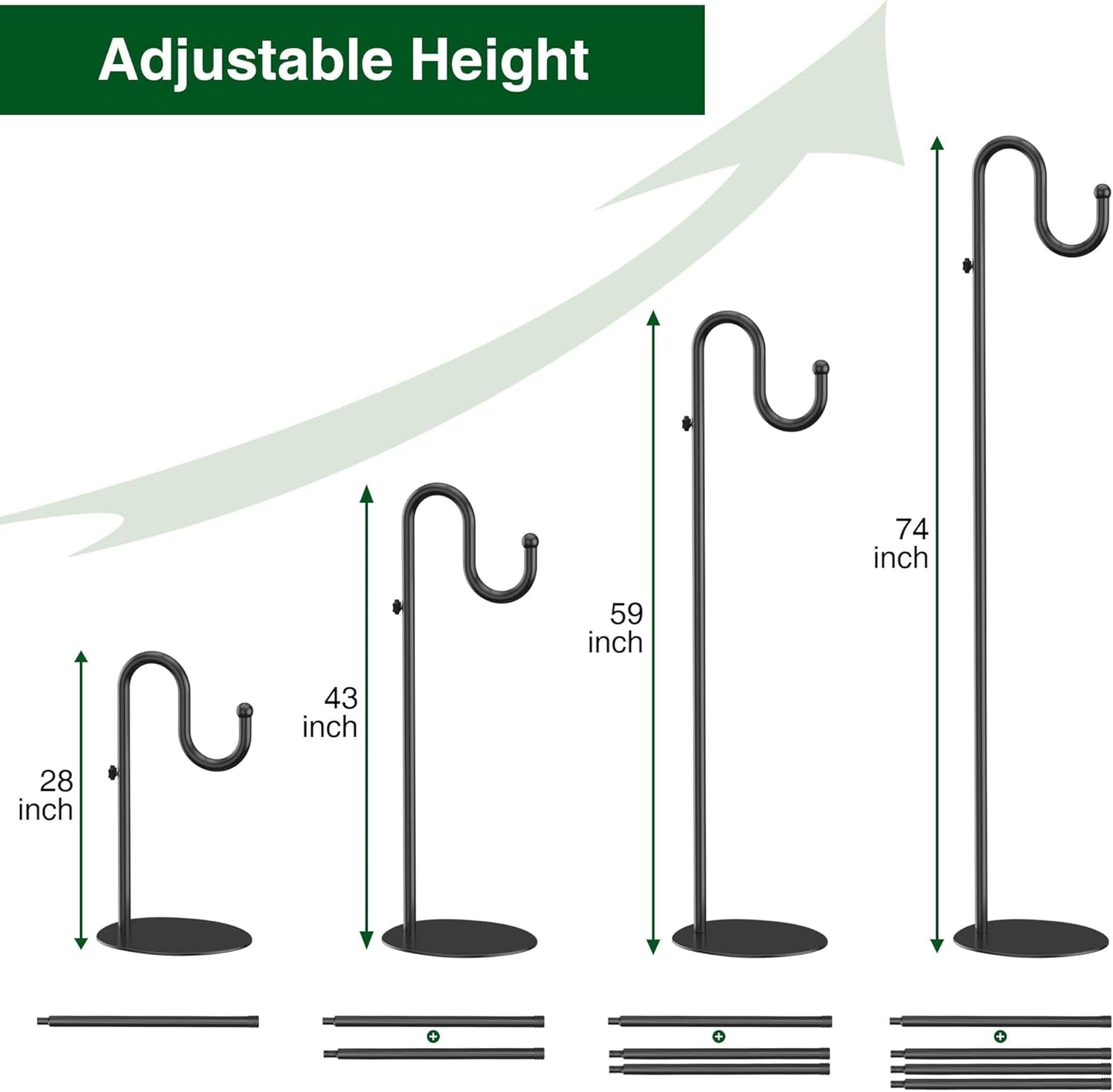 Shepherd's Hook Stand - Adjustable Heavy-Duty Pole for Hanging Bird Feeders & Plants | Holds Up to 20 LBS