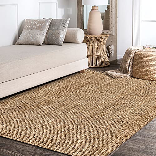 Natural Jute Fringe Indoor Area Rug 4x6 - Bohemian Rustic Reversible