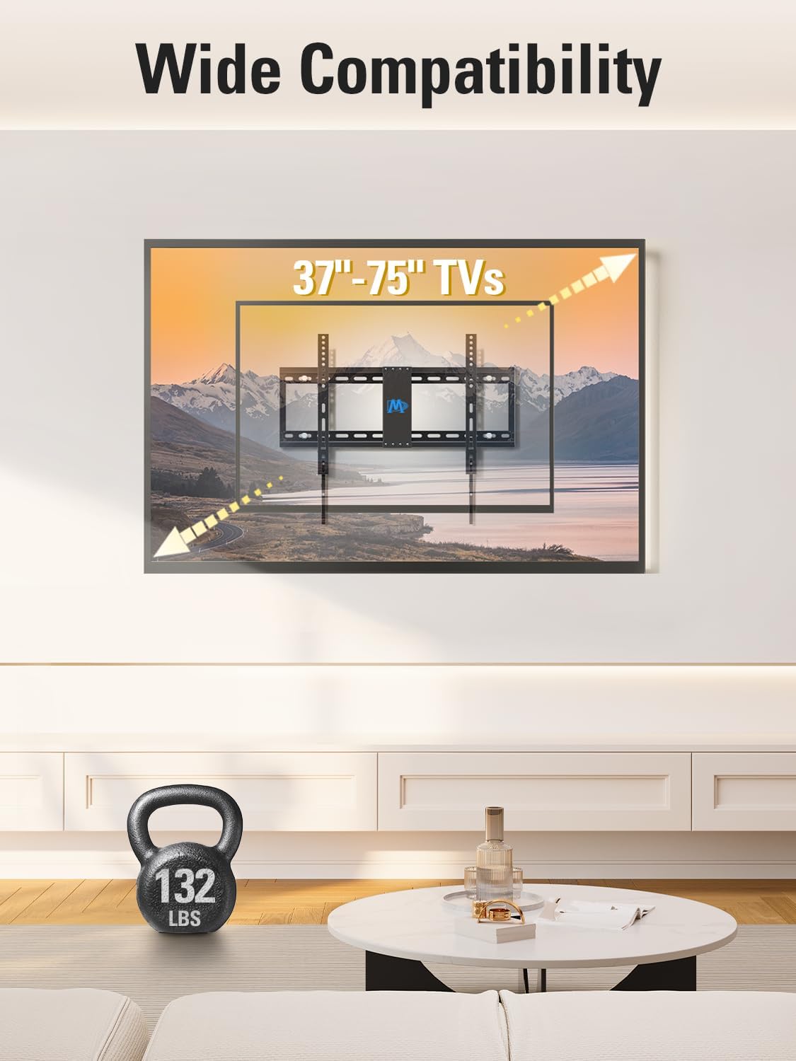 Mounting Dream TV Wall Mount - Universal Tilt Design for 37-75 Inch TVs | 132lbs Capacity, Max VESA 600x400mm