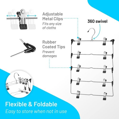 DEILSY™ 5-Tier Skirt Hangers - Space-Saving Metal Clips for Closet Organization | 3-Pack