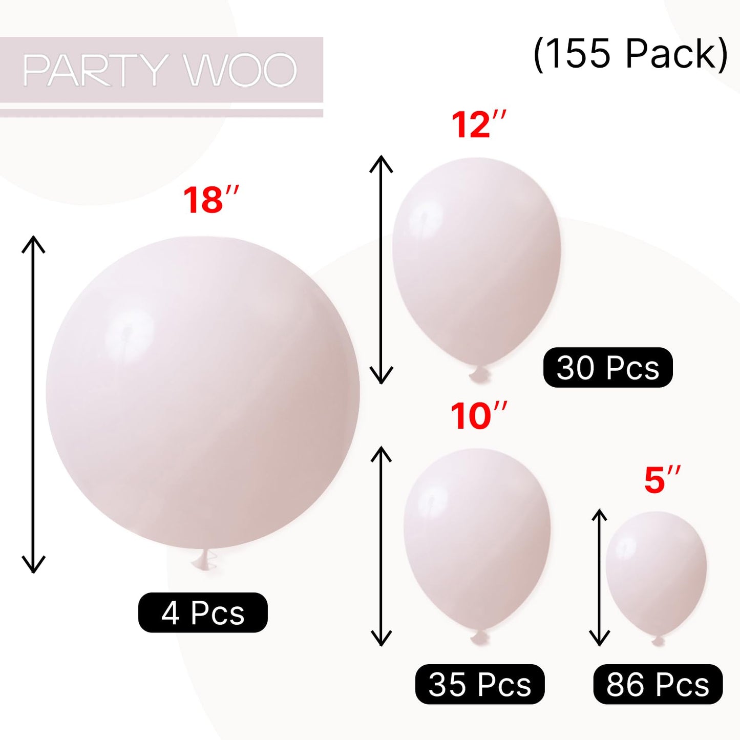 PartyWoo Beige Balloons 155pcs Different Sizes of 18 12 10 5 Inch Boho Cream Ivory Neutral Balloon Arch Kit Garland for Wedding Graduation Engagement Baby Shower Birthday Party Decorations White-F60