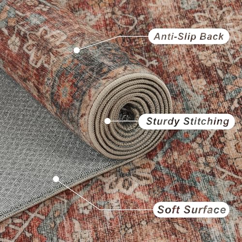 8x10 Brick Red Washable Vintage Area Rug for Living Room & Bedroom - 8'*10' Rectangular