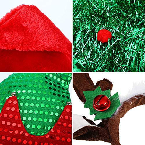 Adult Christmas Hat Set with Santa, Elf, Tree & Reindeer Antler Headband