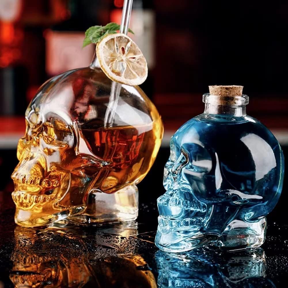 Skiennix Skull Decanter - Lead-Free Glass with Cork Stopper | Unique Halloween Decor for Whiskey & Wine (750ML)