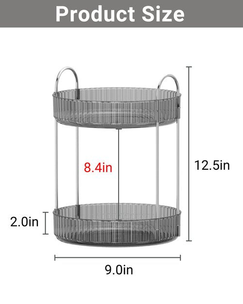 Asayuee 360 Rotating Makeup Organizer for Vanity,Bathroom Countertop Organizer,Spinning Perfume Organizer&Vanity Organizer(Grey-2 Tier)
