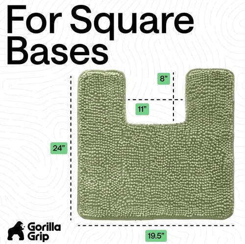 GORILLA GRIP Plush Chenille Bath Rug Mat - Soft, Absorbent & Machine Washable | Sage Color for Square Toilet Base