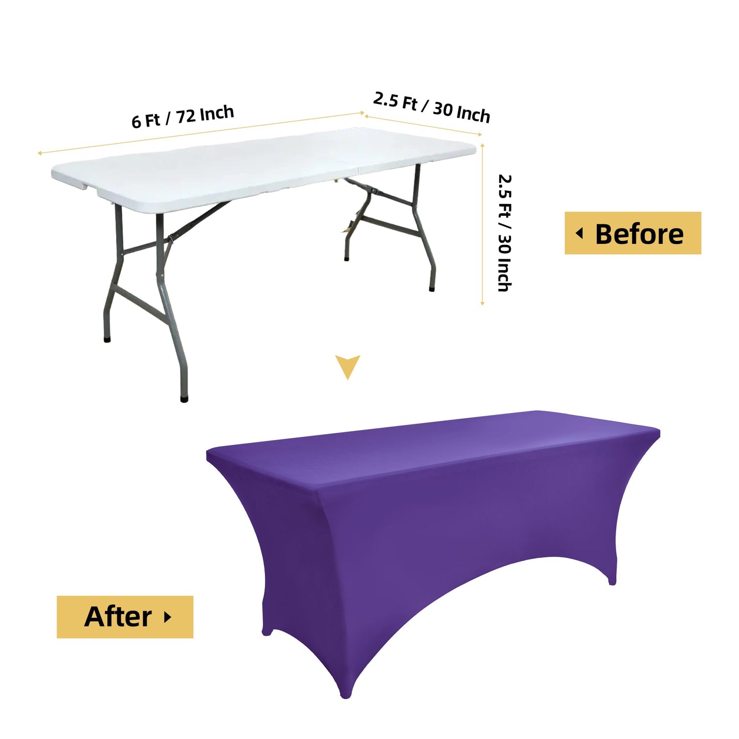 ZarzaaSik 6-Pack 6ft Spandex Table Covers for Rectangle Standard Folding Tables - Wrinkle Resistant Stretch Tablecloths - Ultimate Fitted Table Protector for Parties, Trade Shows, Wedding