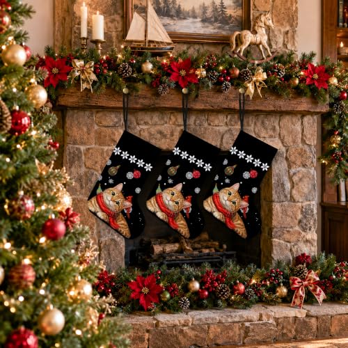 Orange Tabby Cat Christmas Stocking with XO 22 - 17in Linen Decor Gift Stocking