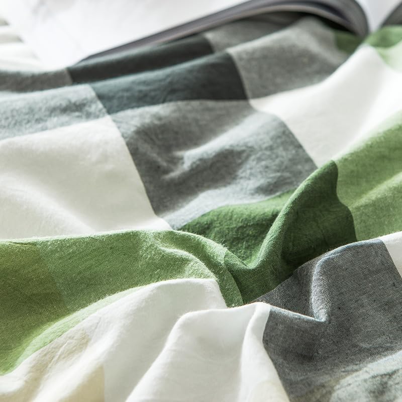 100% Washed Cotton Plaid Duvet Cover Set (1 + 2 Pillowcases, Without
