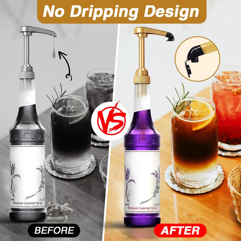 24 pcs Syrup Pumps with Cap to Avoid Dripping, Leak Proof Coffee Syrup Dispenser, Fits 25.4 Oz/750ml Coffee Flavoring Syrup Bottles, Great for Home & Coffee Bar Drinking Mixes, Cocktails, Beverage