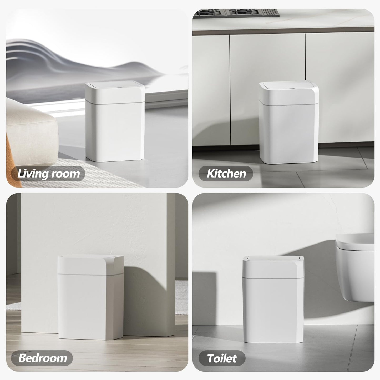 ELPHECO Bathroom Trash Can with Lid 2 Pack Motion Sensor Slim Garbage Can Waterproof Smart Small Trash Bin for Bathroom, Kitchen, Office, Bedroom, Living Room, Toilet (White, 3.5 + 4.5 Gallon)