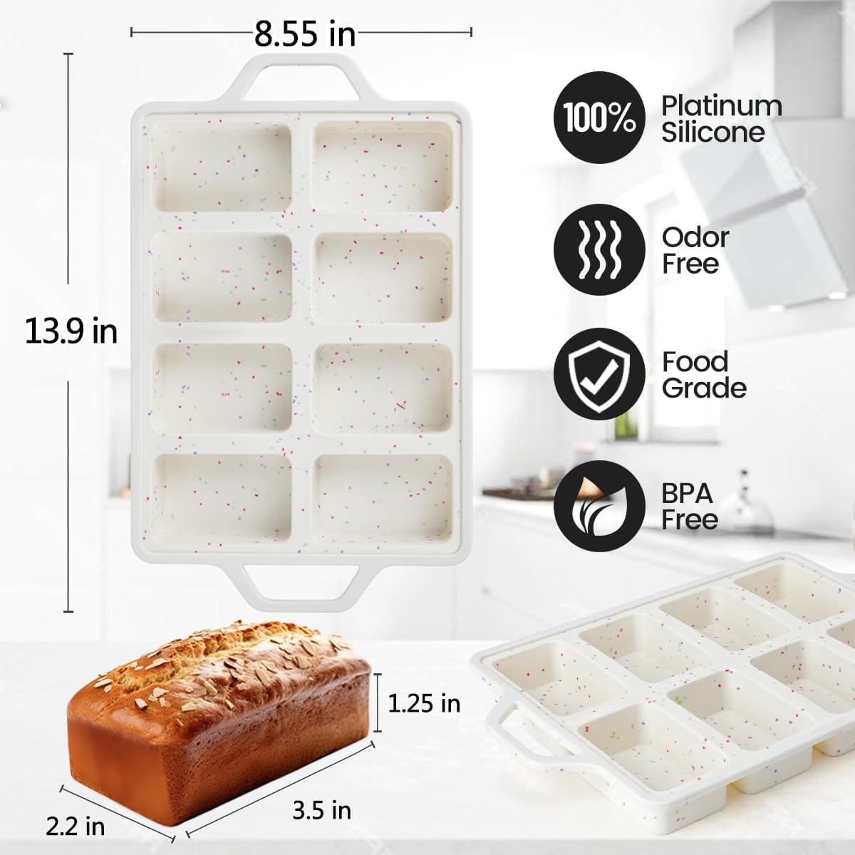 Mini Loaf Pan Silicone, Metal Reinforced Silicone Mini Bread Loaf Pan Nonstick Cornbread Pan 8 Cavities Small Loaf Pans for Baking Bread, Loaf, Meatloaf, Brownie, Butter 1Pack Red