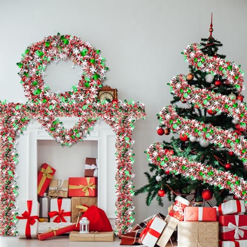 Kreyfer 4-Pack Christmas Tinsel Garlands 26.4 ft with Snowflake & Tree Cutouts