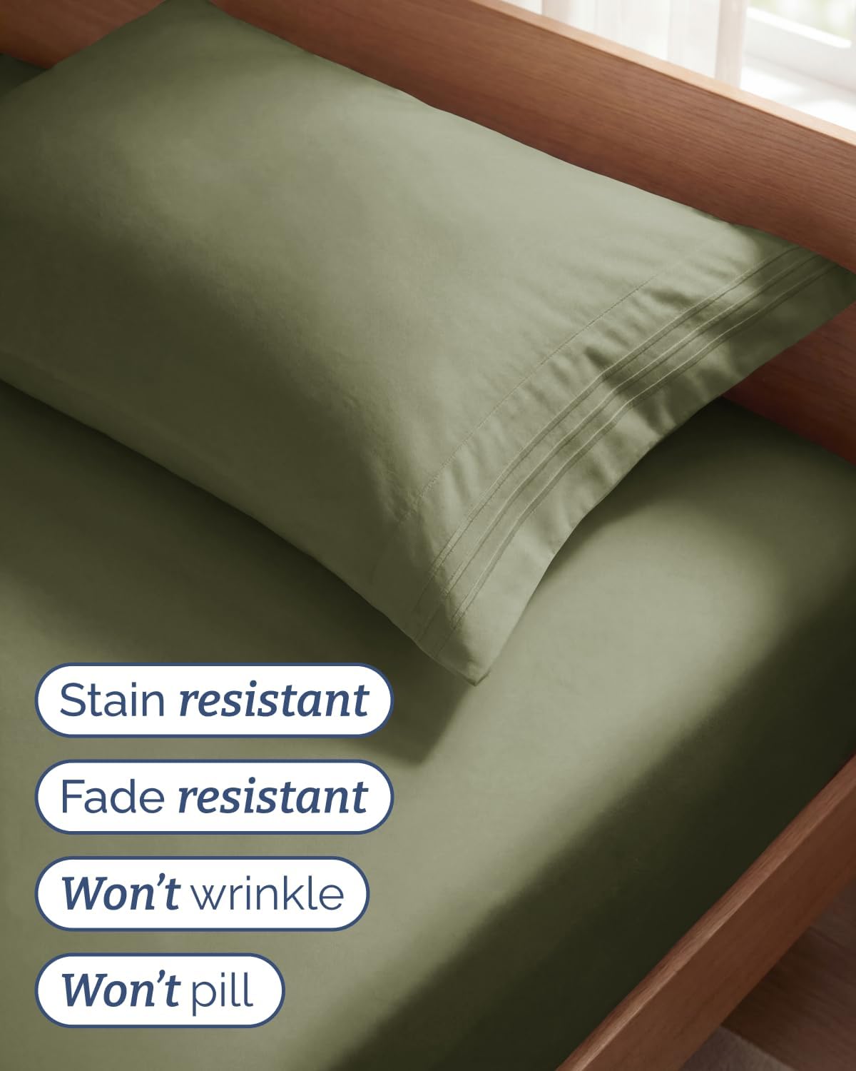 Regine Switzerland Twin Size 3-Piece Sheet Set - Comfy Cooling Bed Sheets - Luxury Hotel Quality - Deep Pockets, Soft & Wrinkle-Free - Oeko-Tex Certified - Sage Green