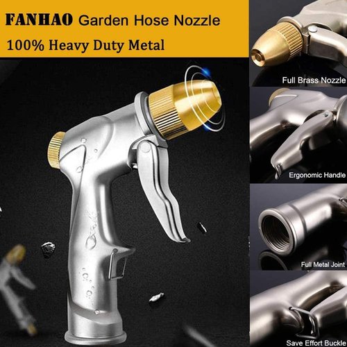 FANHAO Heavy Duty Metal Garden Hose Nozzle Sprayer - 4 High Pressure Modes for Efficient Watering