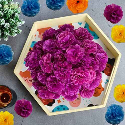Marigold Flower Heads Bulk 50Pcs, Faux Mexican Marigold Artificial Flowers for Diwali Home Decor DIY Wreath Garland Craft Wedding Mexican Party Day of The Dead Decoration Halloween Decor(Purple)