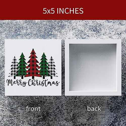 Funny Christmas Trees Wooden Box Sign Plaque Merry Christmas Wood Box Sign Rustic Art Home Shelf Desk Decor christmas tree decorations 5 x 5 x 1 Inches