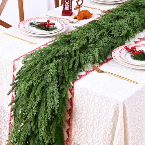 12Ft Artificial Christmas Garland with Real Touch Cedar and Norfolk Pine - Flexible, Lush Holiday Decor