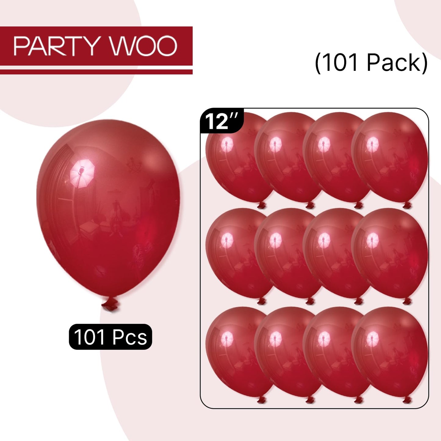 PartyWoo Burgundy Balloons 101pcs 12 Inch Dark Red Maroon Ruby Red Latex Helium Balloons for Graduation Valentine's Day Wedding Anniversary Casino Citizenship Christmas Party Decorations Red-Y75