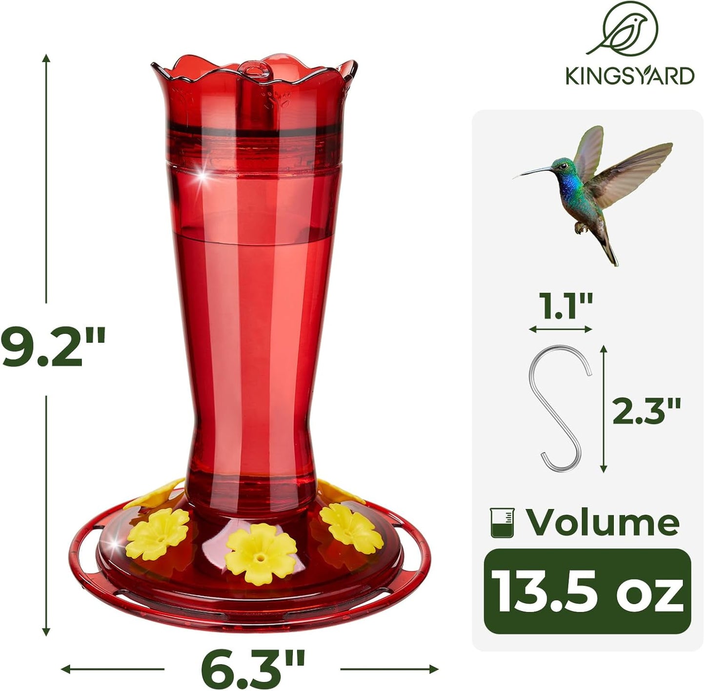 Kingsyard Glass Hummingbird Feeder - 14 oz Leak-Proof Design with Ant Moat & Bee-Proof Ports | 2-Pack Red