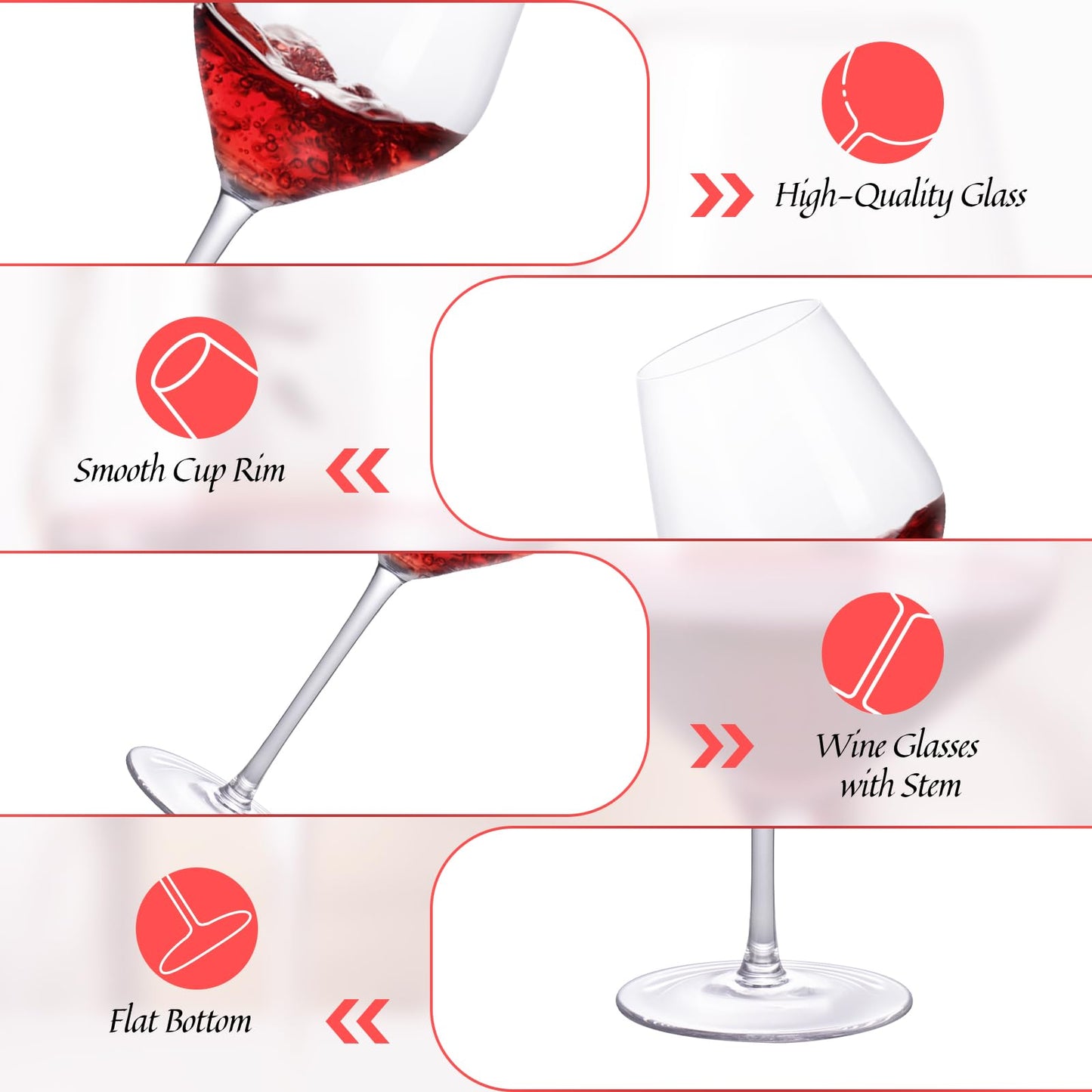 Wine Glasses Crystal Red and White Wine Glasses Set of 2, 16oz Hand Blown Bordeaux Wine Glass with Long Stem, Thin Rim Large Glassware for Wine Tasting, Birthday Gift, Party, Anniversary（XH002）