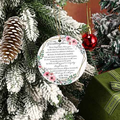 Sieral Granddaughter Ornament Gift Two Side to My Granddaughter Ornament Round Ceramic Gifts from Grandparents Keepsake Sign for Christmas Tree Decoration Inspirational Souvenir