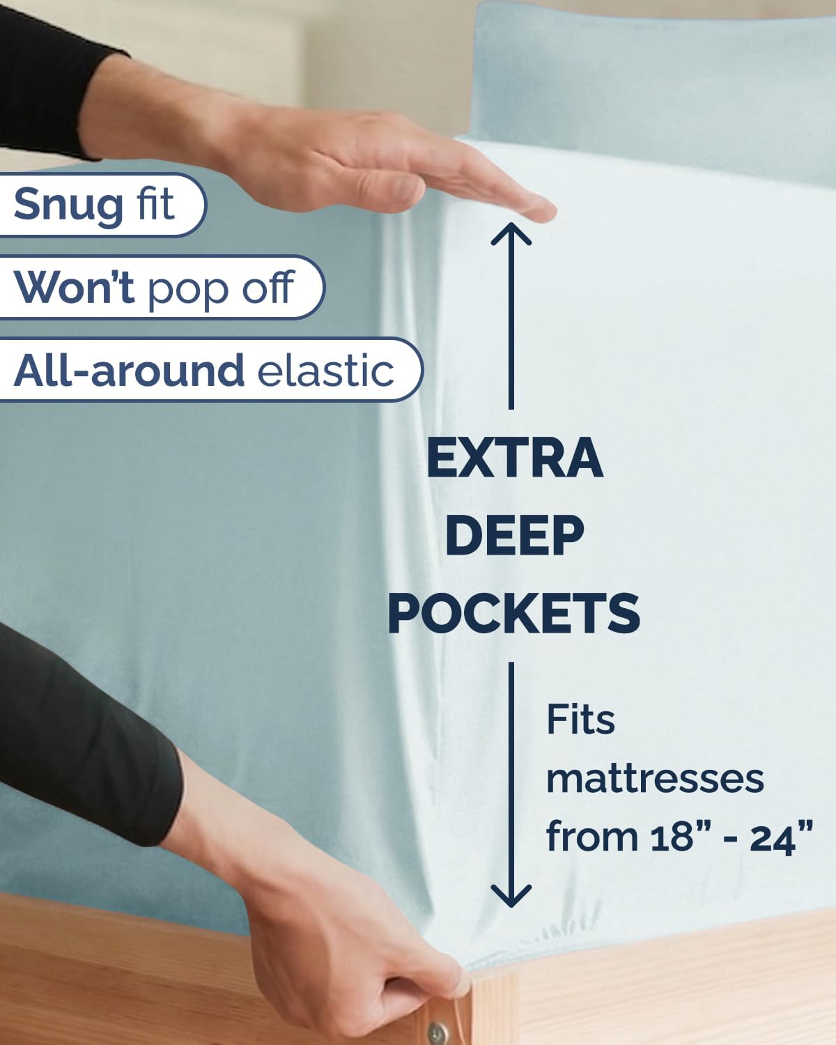 Skiennix Extra Deep Twin XL Sheet Set | 4-Piece Breathable Cooling Bedding - Soft, Wrinkle-Free Ice Blue
