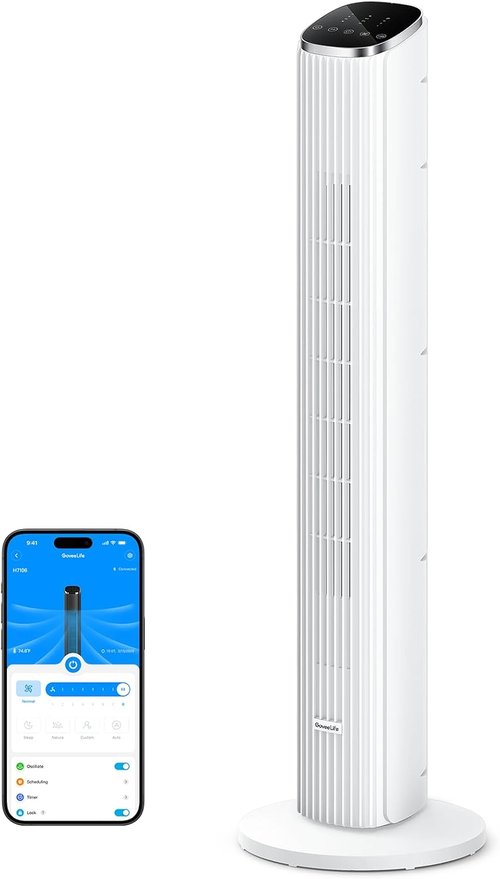 GoveeLife Smart White Tower Fan - 36" Quiet Oscillating Floor Fan with App/Voice Control & 5 Modes