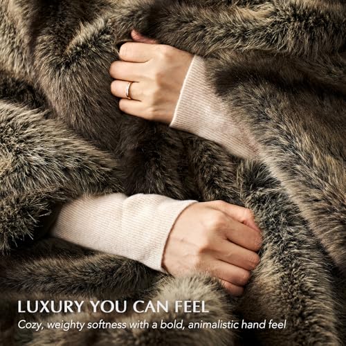 EverGrace Faux Fur Throw Blanket 60x80 Ombré Sable Brown Luxury Plush