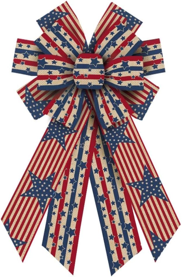 Skiennix Large Patriotic Bows - 4th of July Wreath Decor with American Stars & Stripes