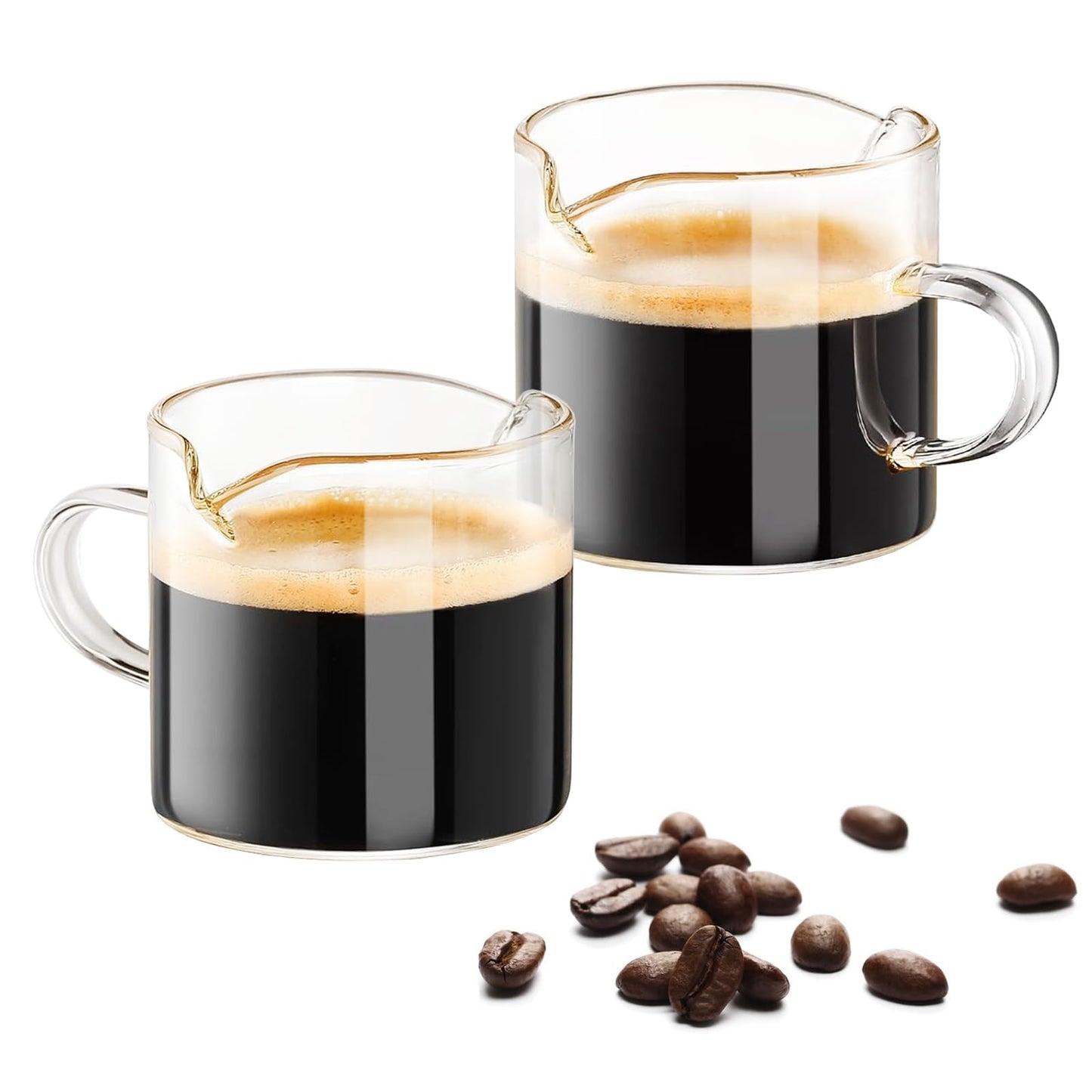 CasaVibe Espresso Cup Set, 2 Double Mouthed Cups, Milk Cup with Handle, Transparent Glass, Espresso Accessories for Espresso Machine
