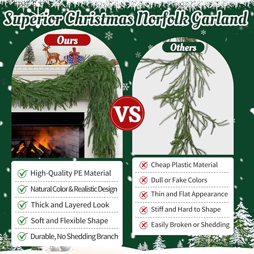 Palonu 4 Pack 5Ft Artificial Norfolk Garland Fake Christmas Greenery for Indoor Outdoor Holiday Decor