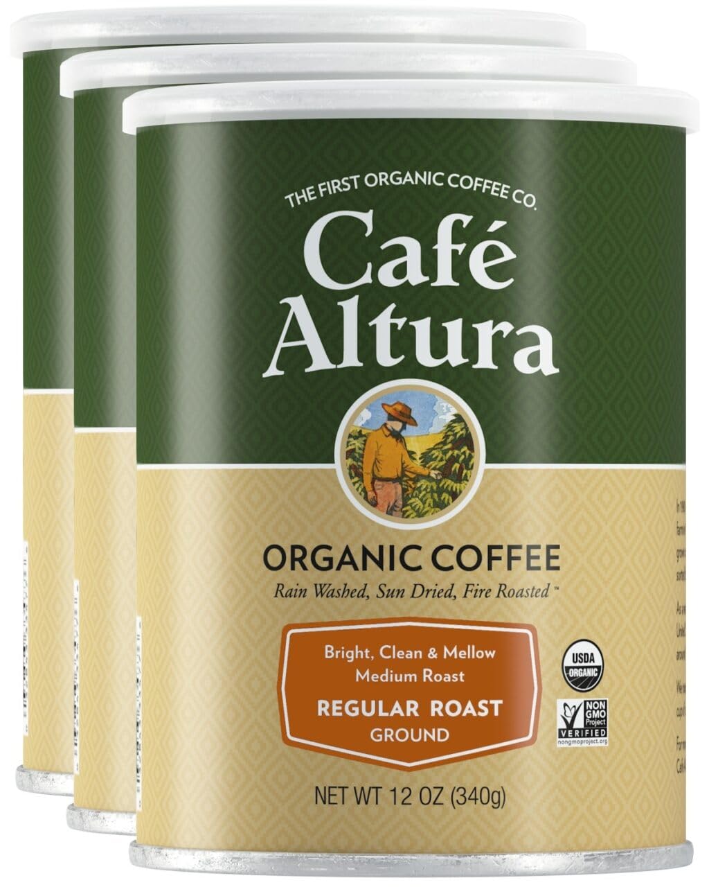 Cafe Altura Ground Organic Coffee, Regular Roast, 12 oz Can (Pack of 3)