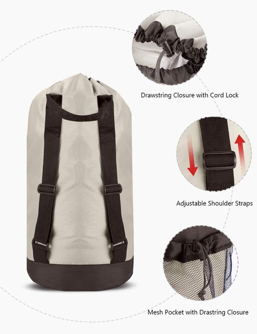 Dalykate Laundry Backpack - 115L Large Hamper with Shoulder Straps & Mesh Pocket | Khaki Color