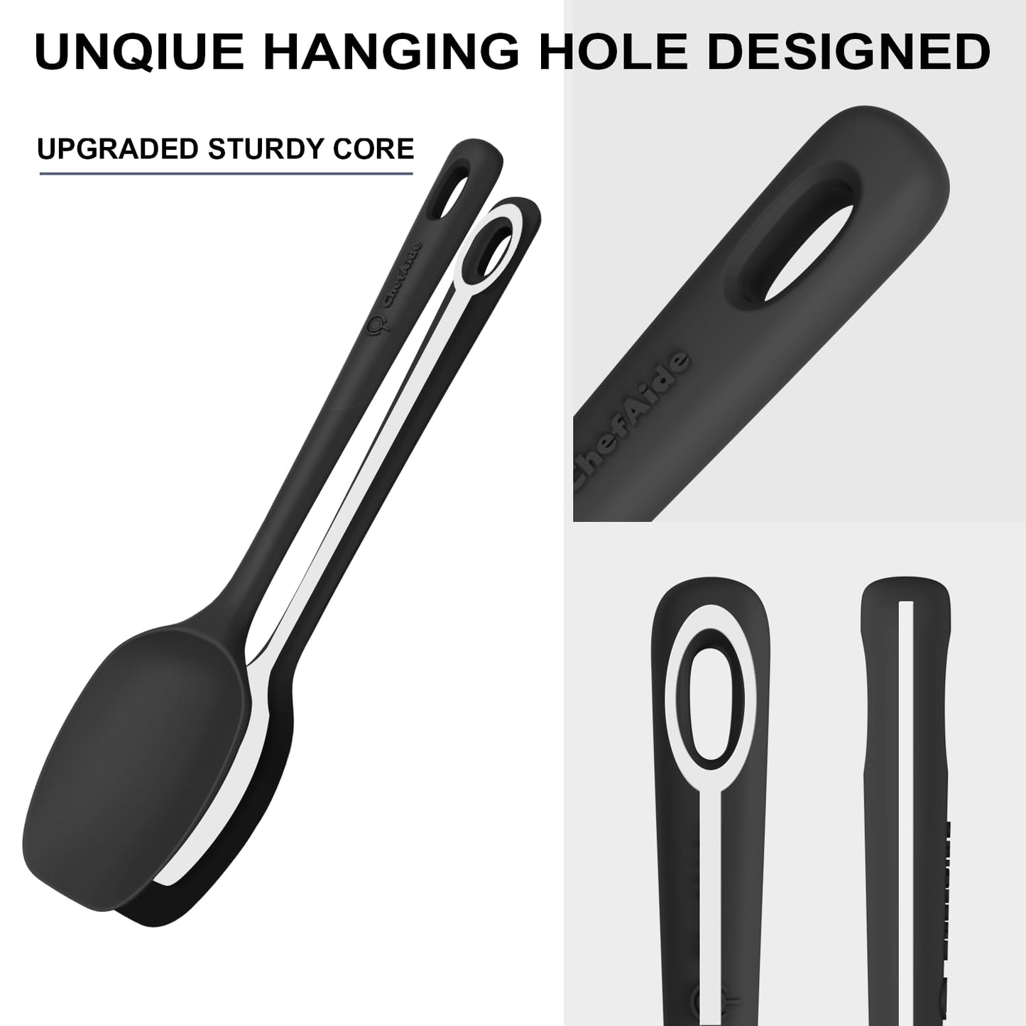 ChefAide 5 Pieces Silicone Spatula Set, Food Grade Rubber Spatula, Upgrade Strong Handle with Ergonomic Grip, Heat Resistant Up to 600°F for Nonstick Cookware, Cooking