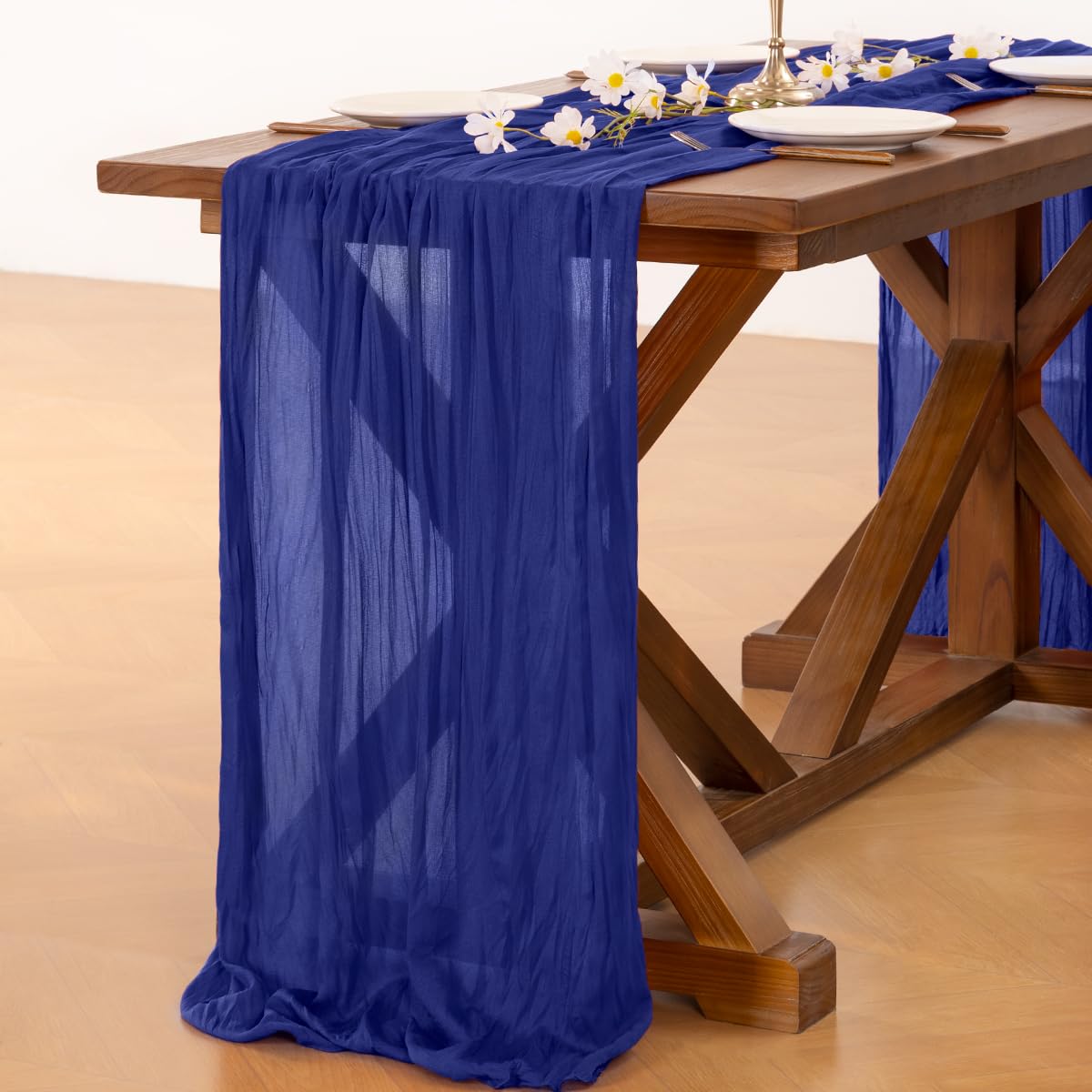 Socomi 10pcs Royal Blue Cheesecloth Table Runner Boho Rustic Gauze 120 inch 10FT Cheese Cloth Sheer Runner for Wedding Party Baby Shower Birthday Home Decor Holiday Decorations