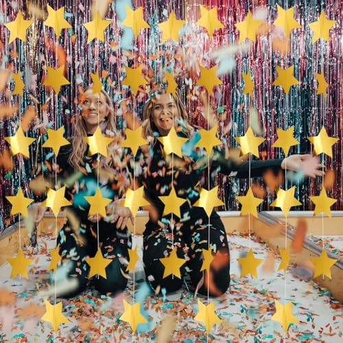 SimautHawk 1 Piece Glitter Star Garland Banner, 157-Inch Holiday & Party Decor