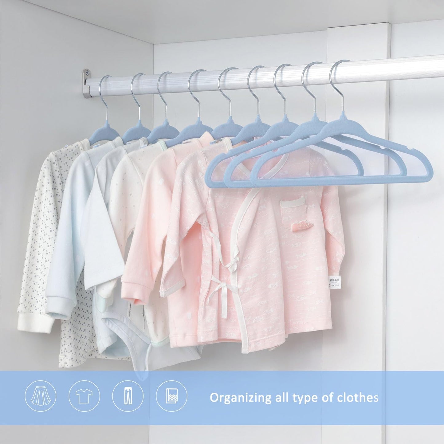 ManGotree Kids Velvet Clothes Hangers - Non-Slip Space-Saving Design | 15-Pack in Blue