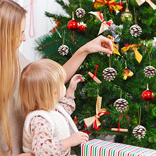 100 Pcs Christmas Pine Cone Ornaments Snowy Rustic Holiday Decor