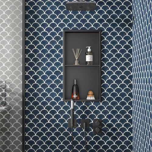 Stainless Steel Shower Niche Matte Black 24x12 with 2-Tier Shelf - Easy Install