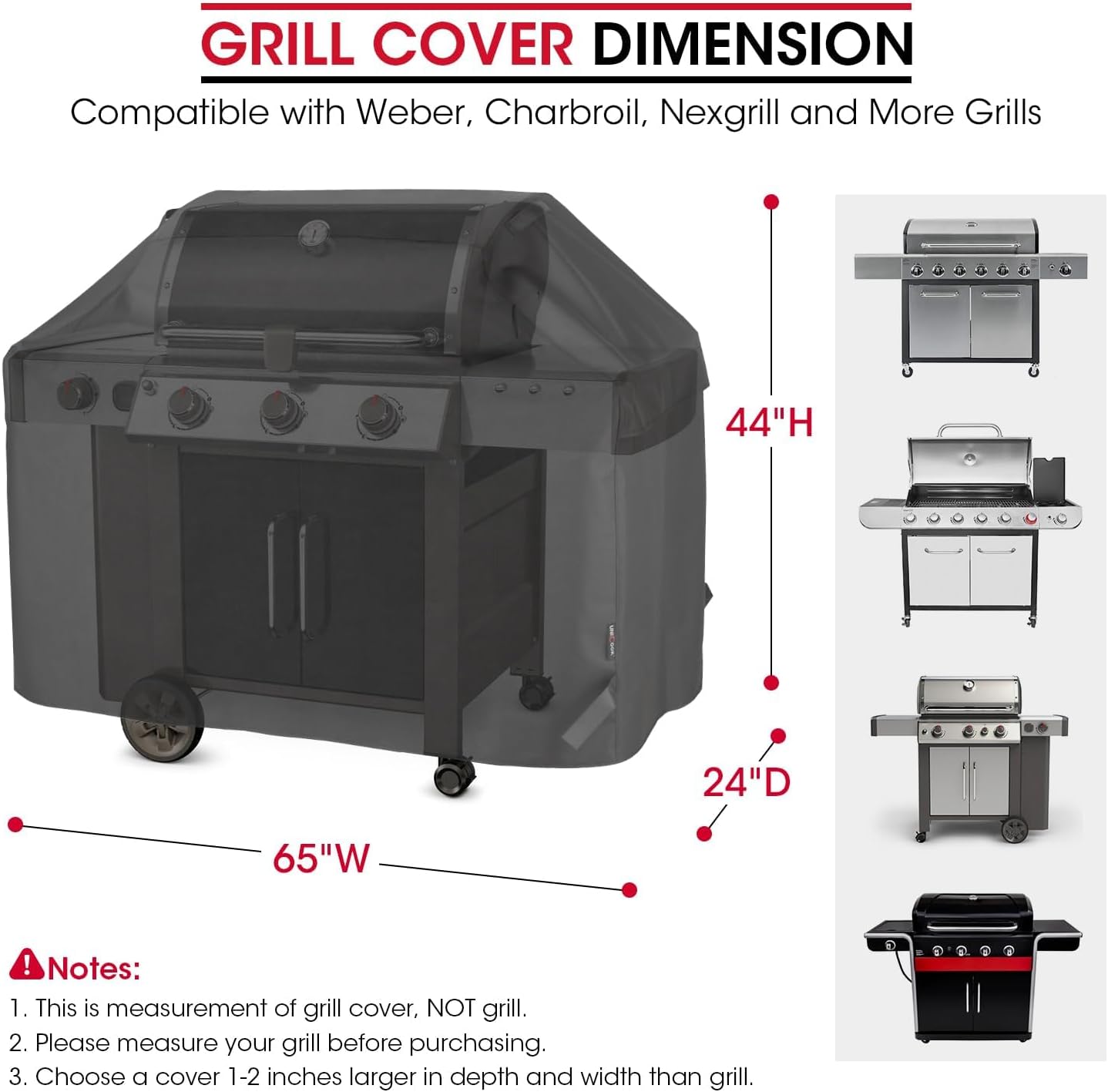 Unicook Heavy Duty BBQ Grill Cover - 65-Inch Waterproof & UV Resistant | Fits Weber, Char-Broil, Nexgrill
