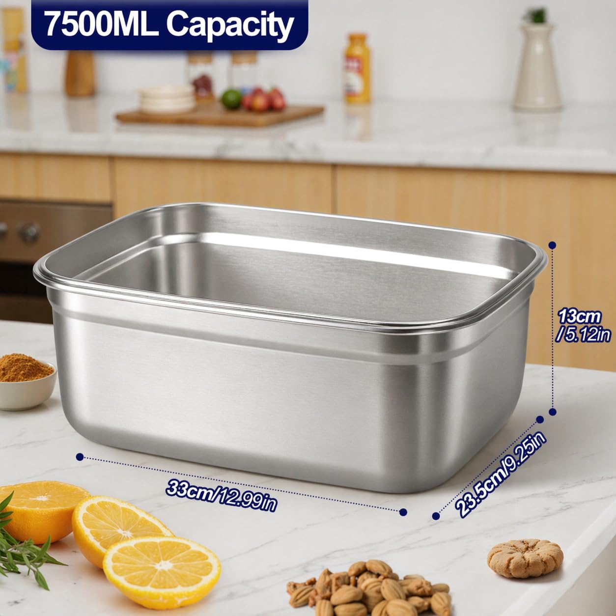 QCQHDU Stainless Steel Food Storage Containers, 7500 ML/ 254 oz / 32 Cup Large Food Storage Meal Prep Containers with Airtight Lids for Roasting Turkey, Chicken, Baking Casserole, Fruits, Party