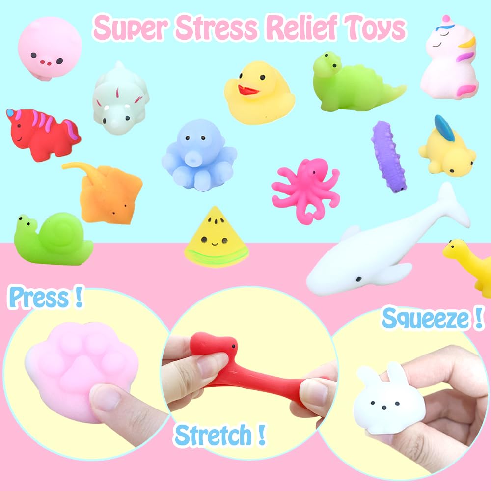 120Pcs Random Mochi Squishy Toy Bulk, Kawaii Squishy Fidget Toys Squishies for Kids Christmas Party Favors, Goodie Bag Stuffers, Birthday Gifts, Classroom Prizes, Carnival Prizes